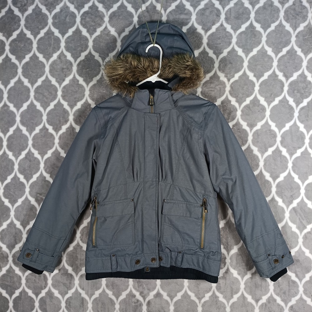Obermeyer Ski Jacket  Women Juniors Sz 16 Gray Faux Fur Hooded Bombdiggity Coat